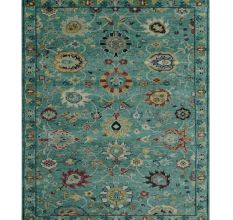 Teal And Yellow Modern Oushak Wool Rug